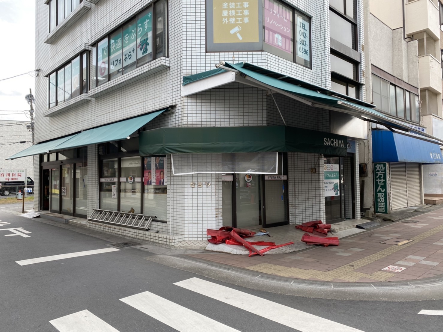 所沢市新所沢　八百屋　テント修理